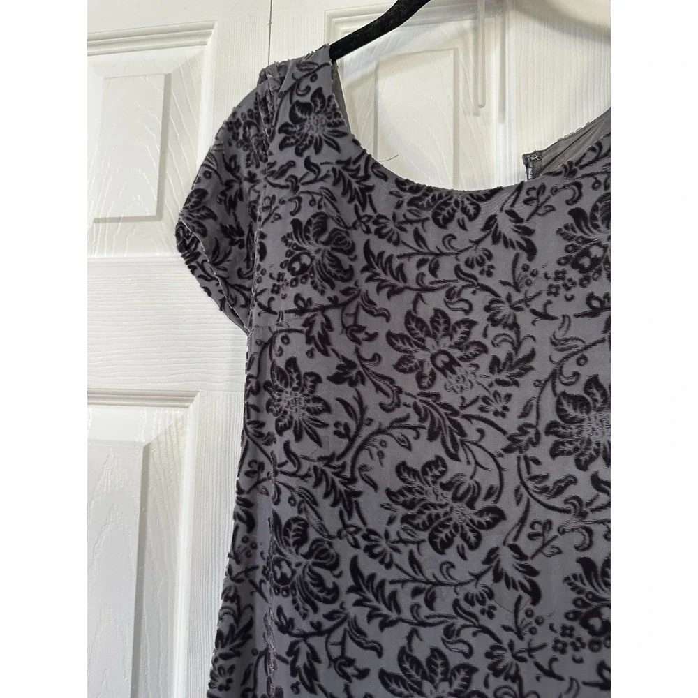 VTG Laura Ashley Dress Women 4 Gray Floral Velvet Burnout Maxi Y2K Silk